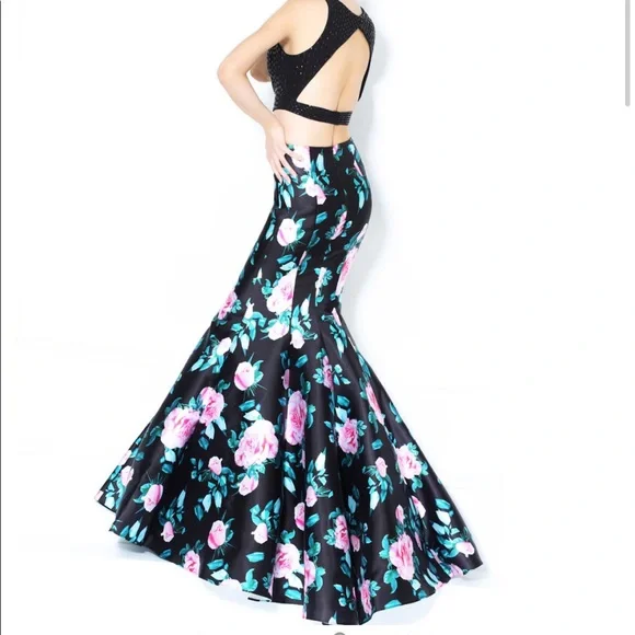 strapless open back dress Two Piece Flowers Appliques Light Sky Blue Prom Dress TP0886 US12 / Custom Color main image 0
